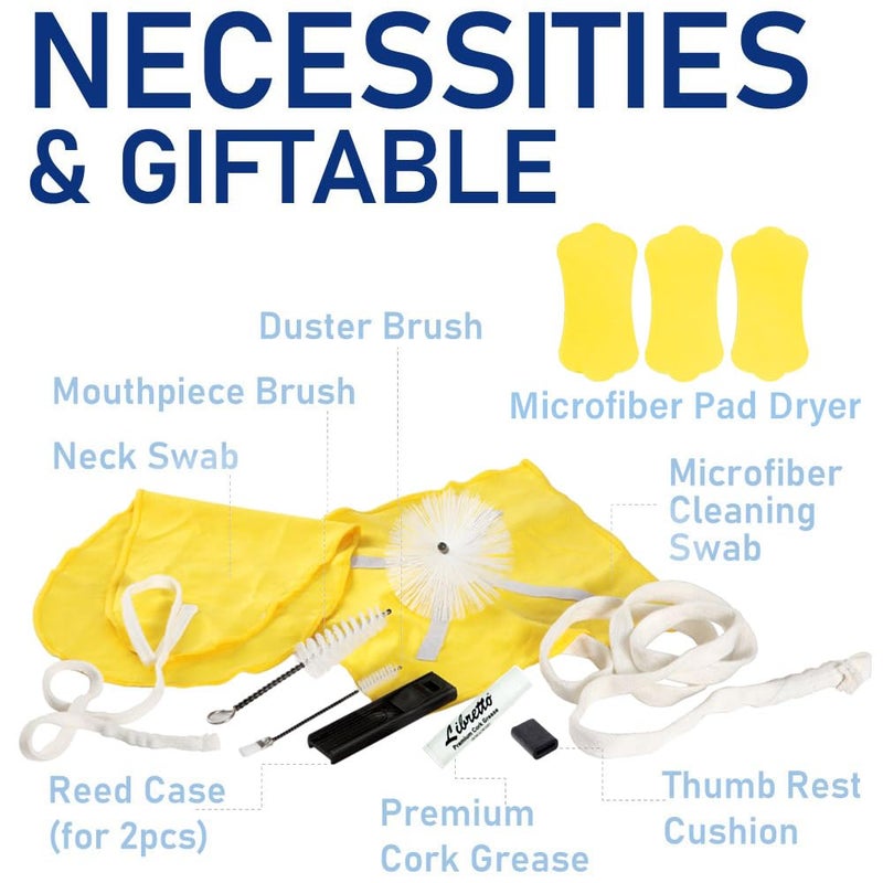 Libretto Alto Saxophone ALL-INCLUSIVE Giftable Care Kit: Mouthpiece Brush + Dust Brush + 2 Microfiber Cleaning Swab + Thumb Cushion + Premium Cork Grease + Reed Case, Handy Case, Extend Life of Sax! - Image 2